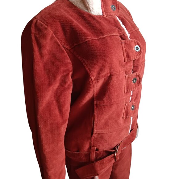 Women's Vintage Corduroy Jacket Pants Set 10 1970's Boho Fleece 30x31 Bootcut - Picture 4 of 11